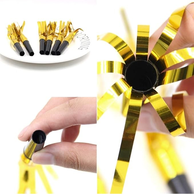 Set 6 Fluiere Party cu Franjuri pentru Copii, Accesorii Aniversare si Evenimente Festive, Material Plastic, Auriu