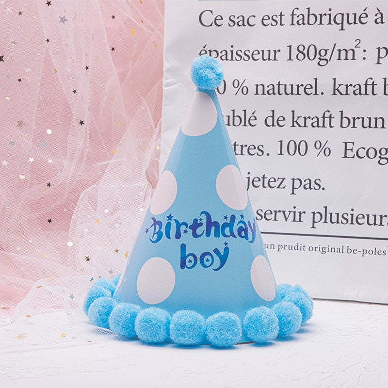 Set 6 Coifuri Petrecere Birthday Boy, Accesorii Aniversare Copii, Model cu Buline, Carton, Albastru, Marime Universala