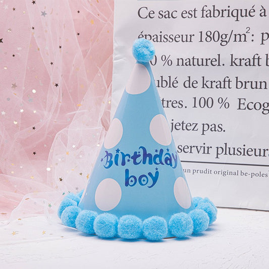 Set 6 Coifuri Petrecere Birthday Boy, Accesorii Aniversare Copii, Model cu Buline, Carton, Albastru, Marime Universala