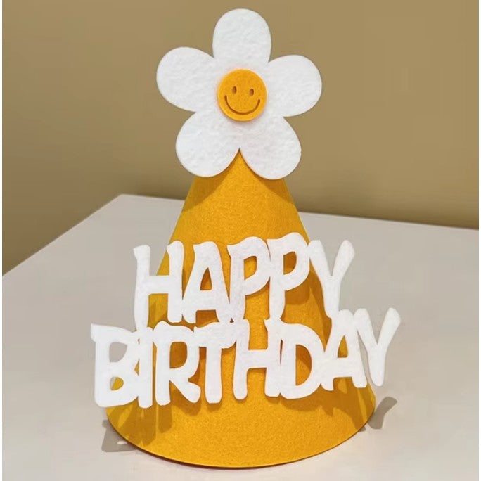 Set 3 Coifuri Happy Birthday pentru Aniversare, Coifuri Petrecere cu Floare din Spuma, Material Rezistent, Multicolor, Set 3 Bucati