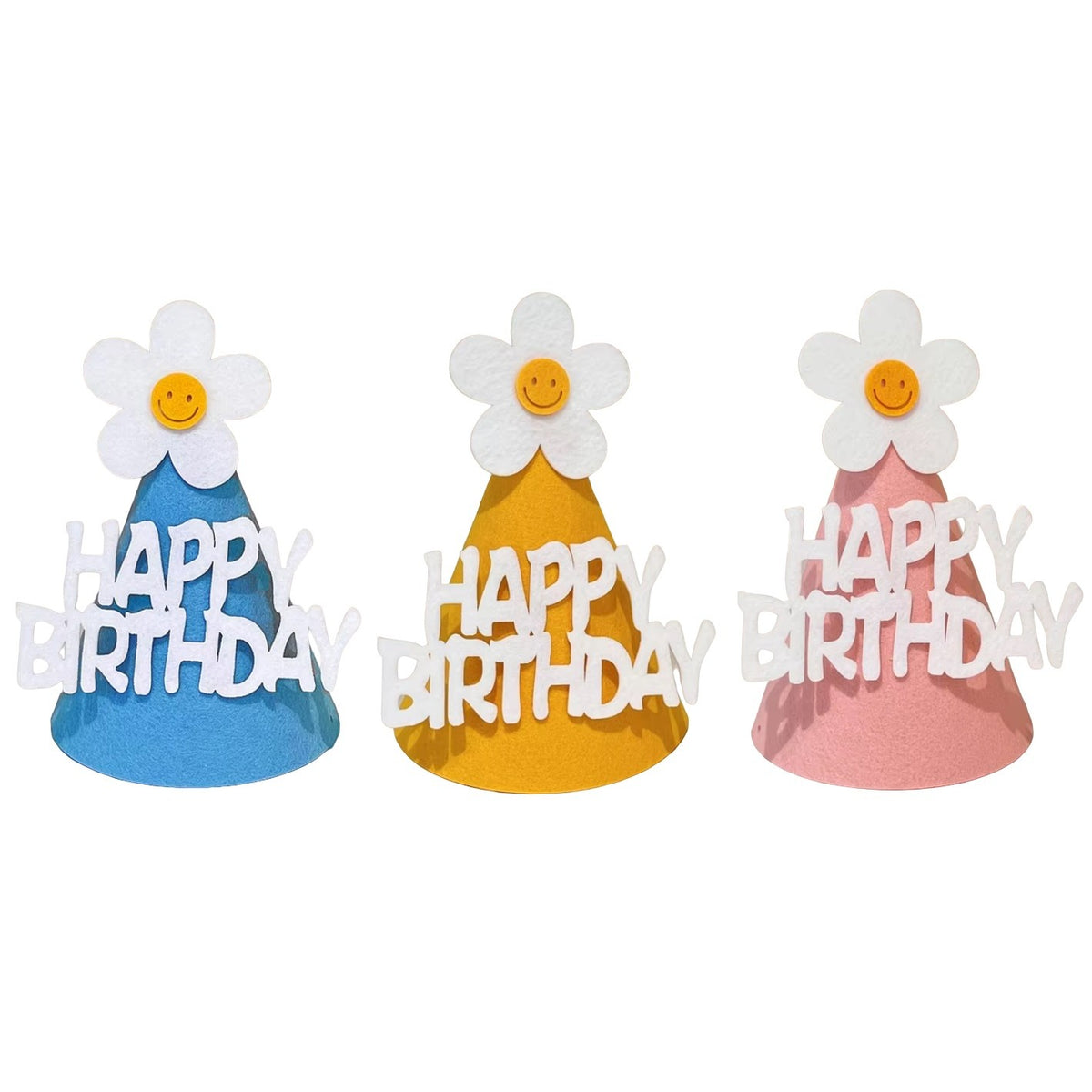 Set 3 Coifuri Happy Birthday pentru Aniversare, Coifuri Petrecere cu Floare din Spuma, Material Rezistent, Multicolor, Set 3 Bucati