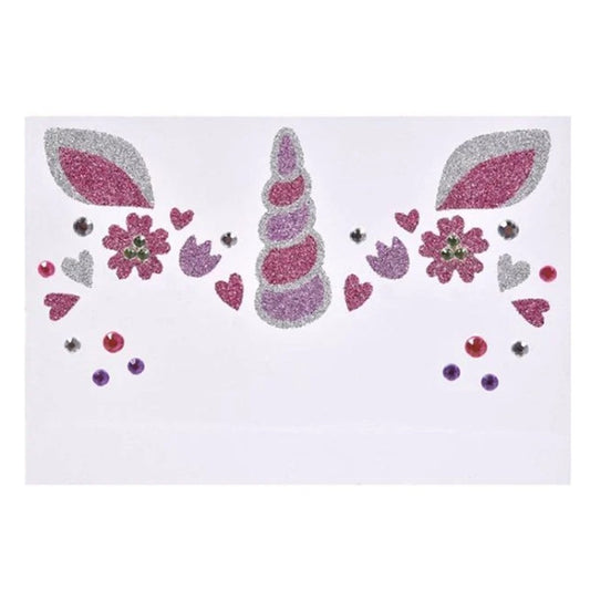 Sticker Temporar pentru Fata, Machiaj Face Art cu Sclipici, Autocolant Tip Masca pentru Halloween si Teatru, Material PET, Model Unicorn, Multicolor