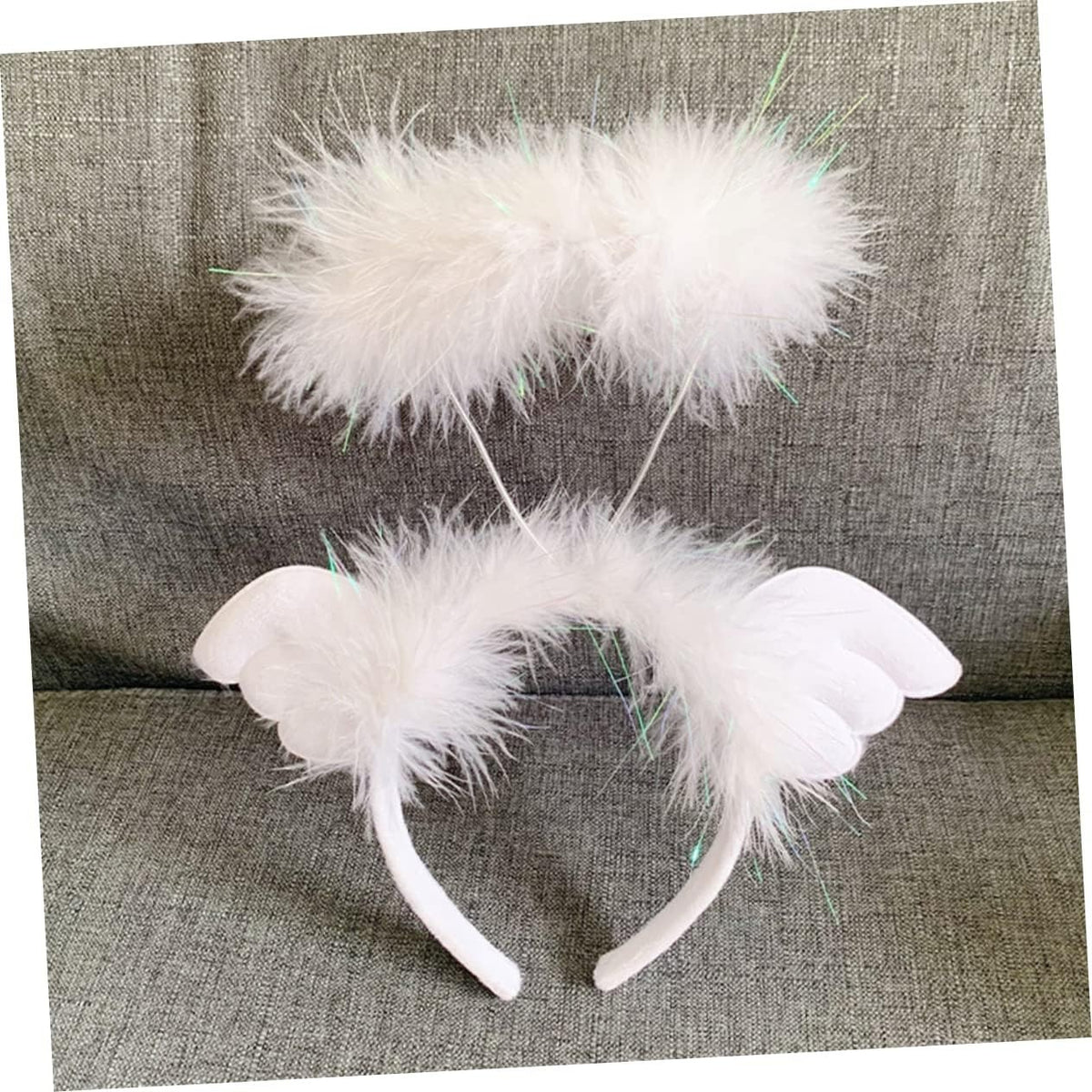 Bentita Ingeras cu Aura pentru Copii, Coronita Serbare din Pene si Material Textil, Accesorii Deghizare, Marime Universala, Alb