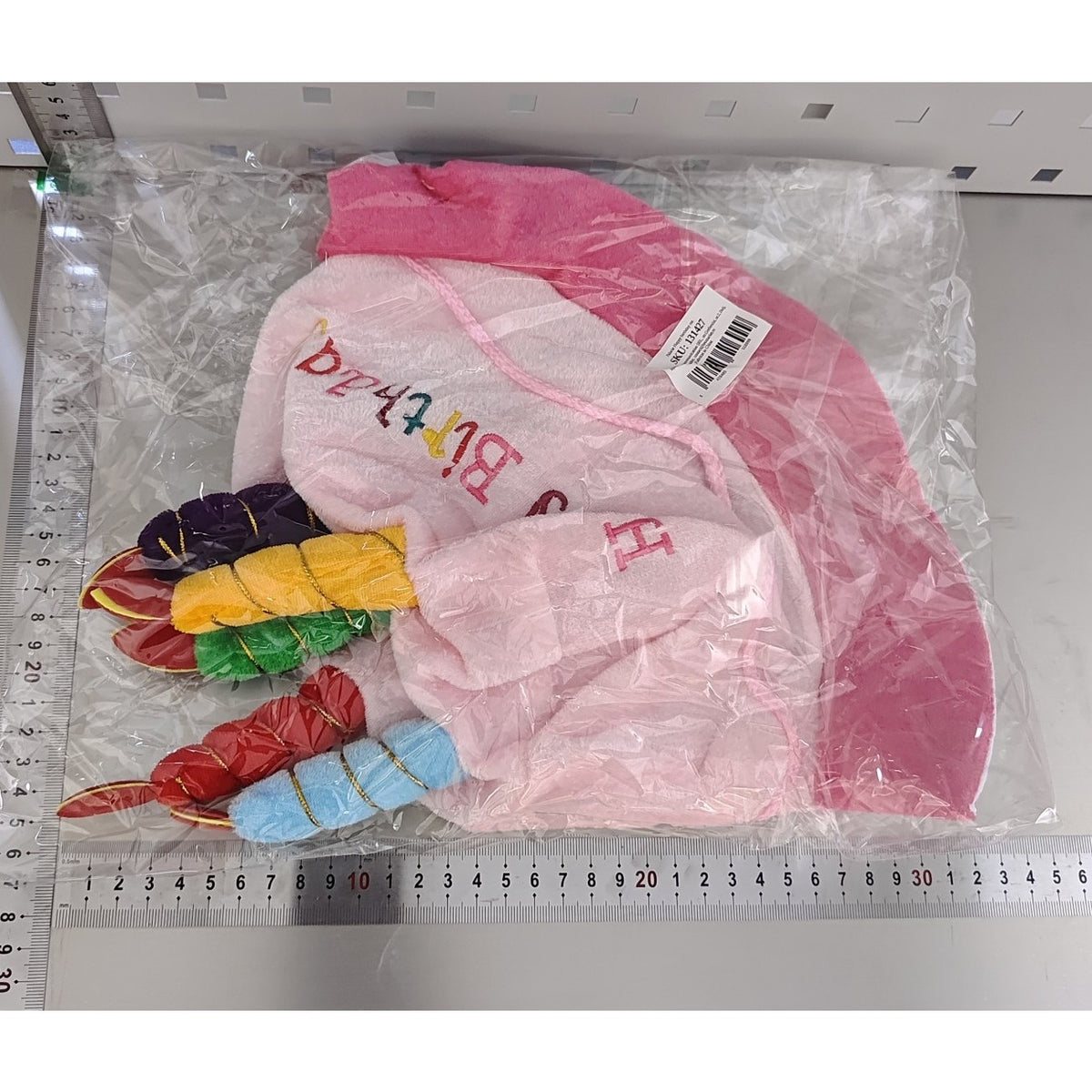 Palarie Petrecere Happy Birthday, Model Tort cu Lumanari, Accesoriu Aniversare, Material Textil, Marime Universala 58-60 cm, Roz