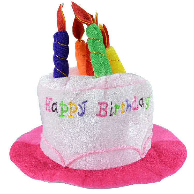 Palarie Petrecere Happy Birthday, Model Tort cu Lumanari, Accesoriu Aniversare, Material Textil, Marime Universala 58-60 cm, Roz