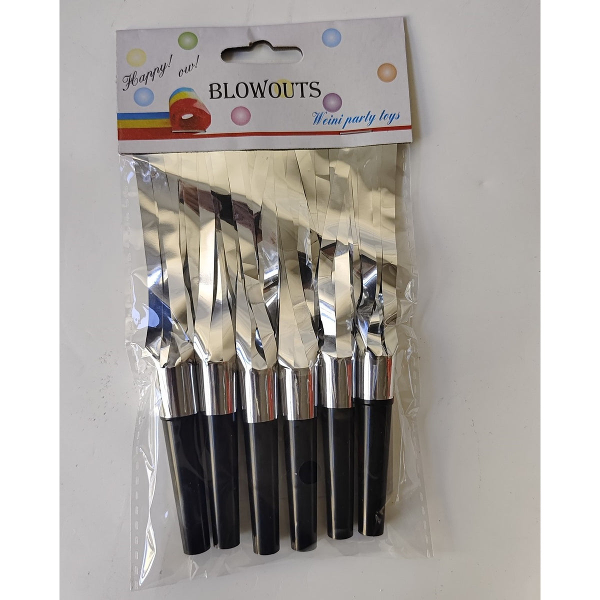 Set 6 Fluiere Party cu Franjuri, Jucarii Aniversare Copii, Plastic, Argintiu