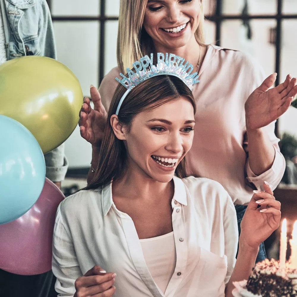 Coroniță Decorativă Happy Birthday, Accesoriu Petrecere Aniversară, Plastic cu Paiete Laser și Sclipici, Mărime Universală Ajustabilă, Albastru