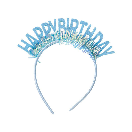 Coroniță Decorativă Happy Birthday, Accesoriu Petrecere Aniversară, Plastic cu Paiete Laser și Sclipici, Mărime Universală Ajustabilă, Albastru