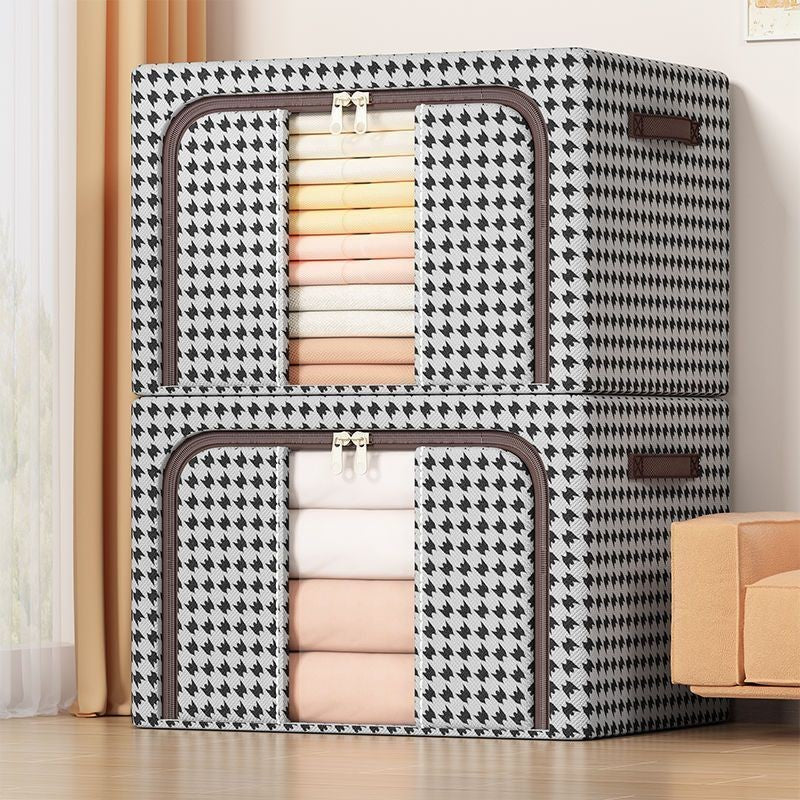 Cutie Depozitare Pliabila Pentru Haine Si Jucarii, Cadru Metalic Si Fermoar Bidirectional, Fereastra Transparenta, Material Textil, Capacitate 66 L, Design Zebra, Alb/Negru, 50x40x33 cm