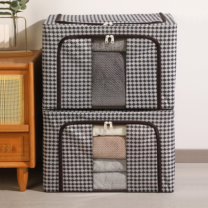 Cutie de Depozitare Pliabila pentru Haine, Organizator cu Cadru Metalic si Fereastra Transparenta, Fermoar Bidirectional, Material Textil, Capacitate 100 L, 60x42x40 cm, Design Zebra, Alb Negru