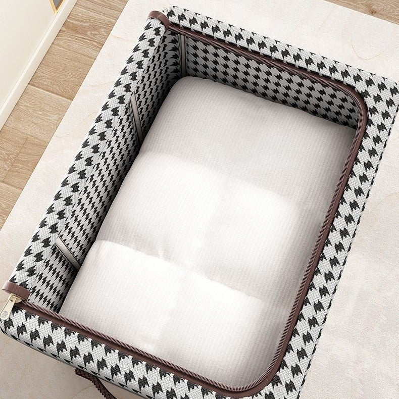 Cutie de Depozitare Pliabila pentru Haine, Organizator cu Cadru Metalic si Fereastra Transparenta, Fermoar Bidirectional, Material Textil, Capacitate 100 L, 60x42x40 cm, Design Zebra, Alb Negru