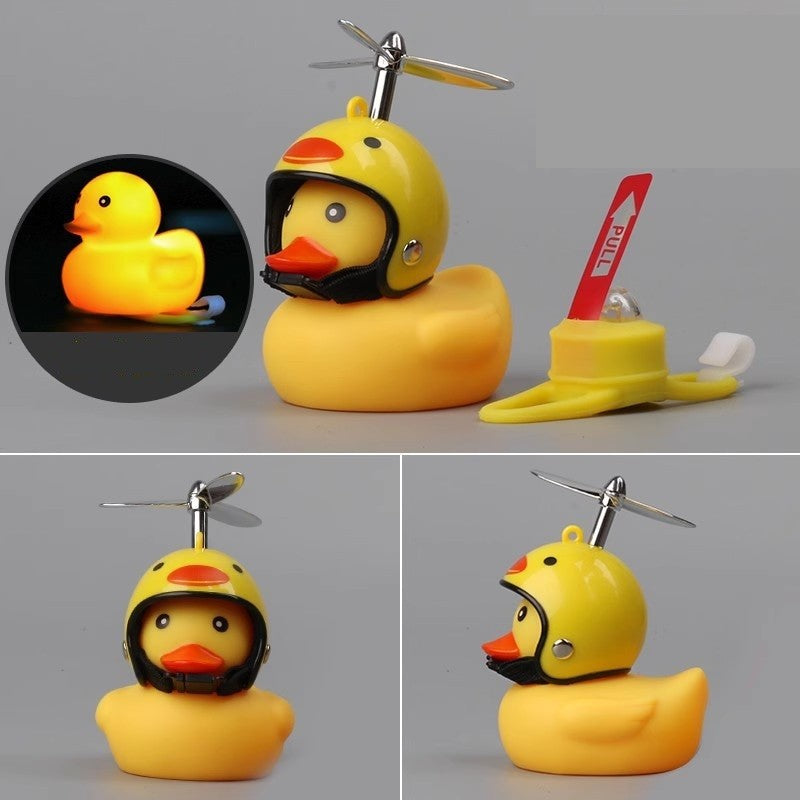 Rățușcă Decorativă pentru Bicicletă și Motocicletă, Accesoriu Bord Mașină cu Lumini LED și Cască, Plastic, 7.5 x 9 cm, Galben