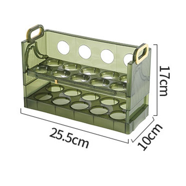 Organizator Suport pentru Oua in Frigider, Design Etajat pe 2 Niveluri, Plastic Rezistent, Capacitate 20 Oua, 25.5 x 10 x 17 cm, Verde Transparent