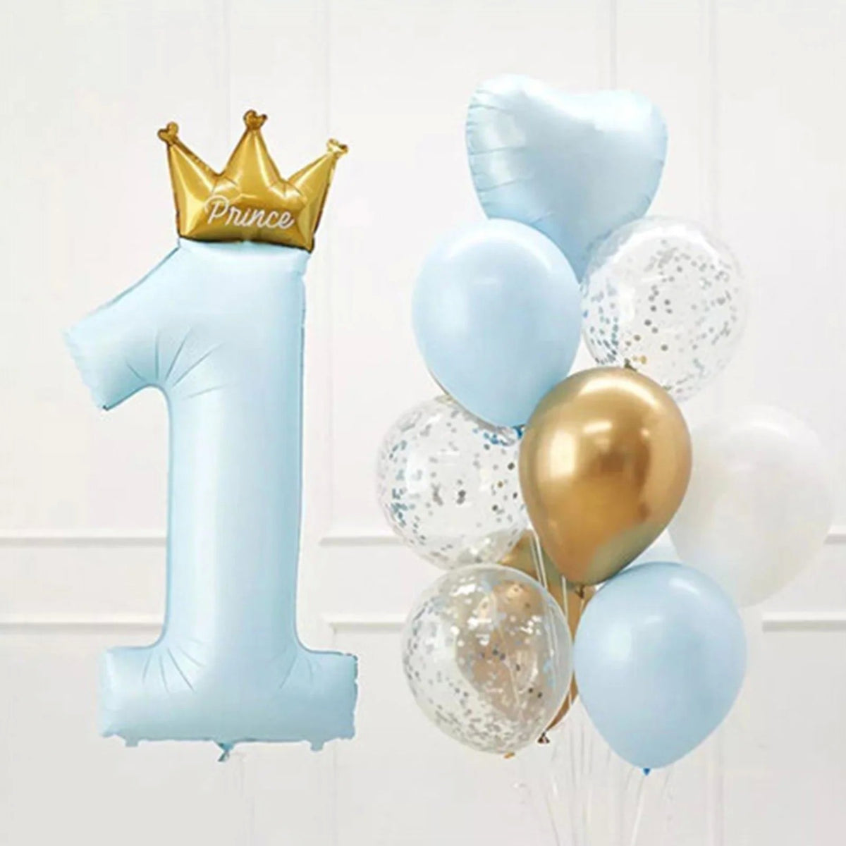 Balon Cifra 1 Cu Coroana, Figurina Din Folie Metalizata, Umflare Aer Sau Heliu, Include Pai, 91 cm, Albastru