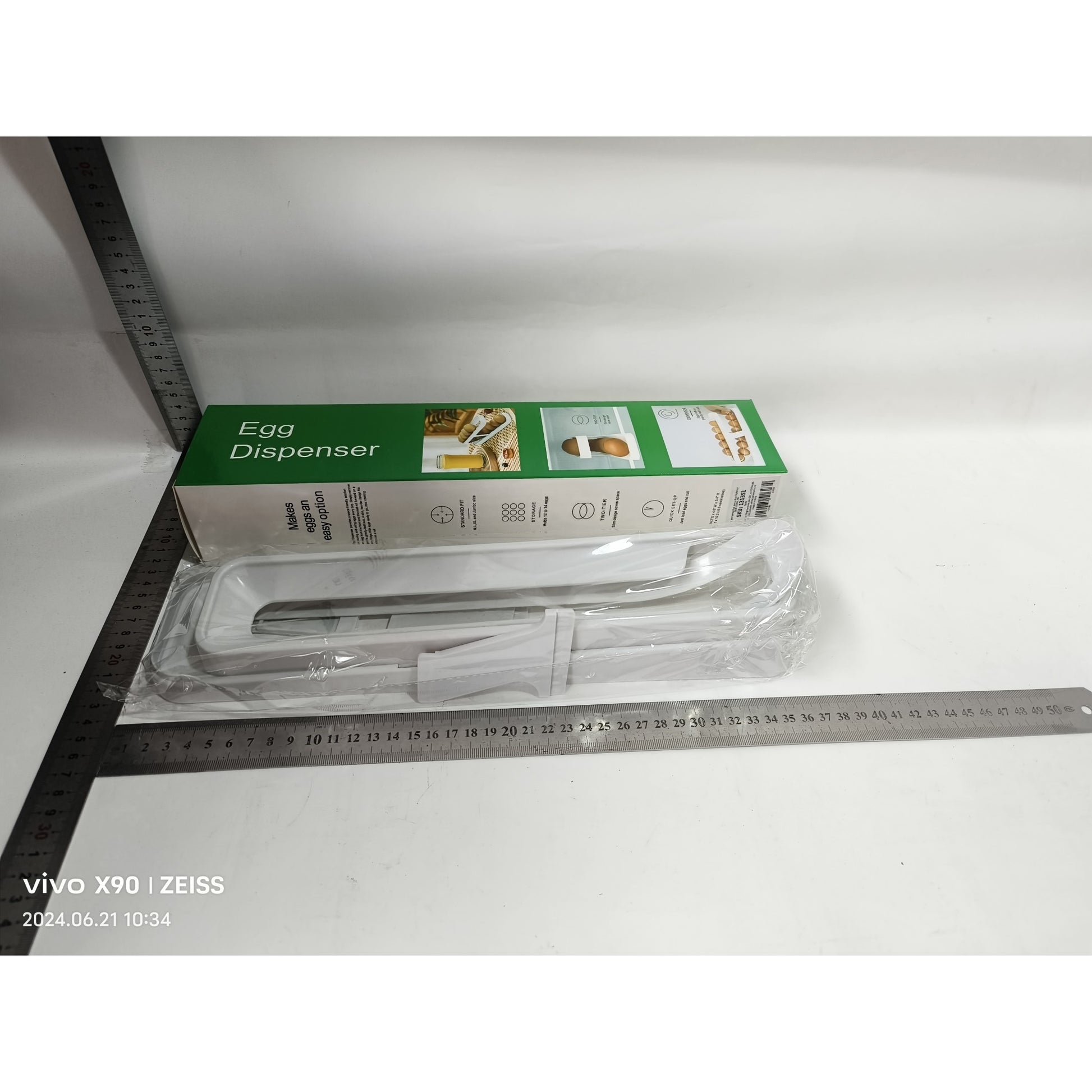 Suport Pentru Oua Pentru Usa Frigiderului, Organizator Vertical Cu Doua Straturi, Plastic Rezistent, 36x8.2x10 cm, Alb