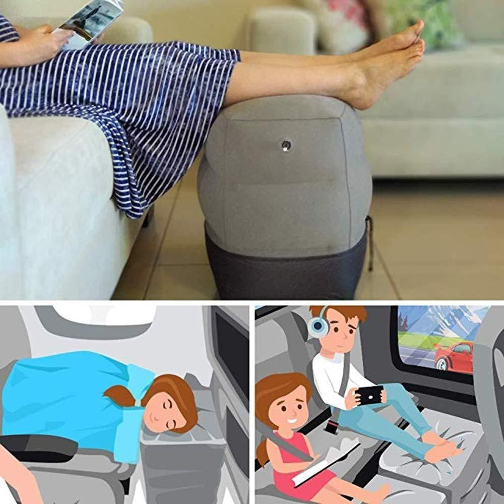 Perna Gonflabila Multifunctionala pentru Picioare si Cap, 3 Straturi cu Inaltime Reglabila, Suport Calatorii Avion si Masina, Material PVC, 42.9 x 25.4 x 17.8 cm, Gri Inchis