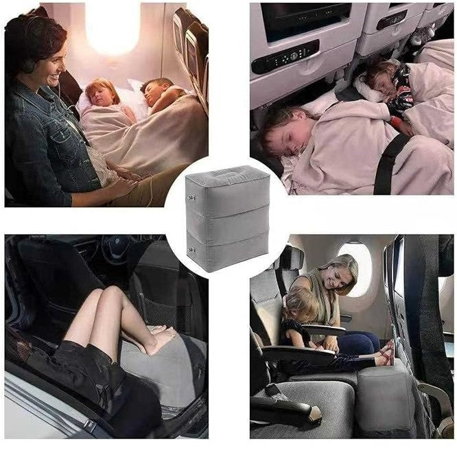 Perna Gonflabila Multifunctionala pentru Picioare si Cap, 3 Straturi cu Inaltime Reglabila, Suport Calatorii Avion si Masina, Material PVC, 42.9 x 25.4 x 17.8 cm, Gri Inchis