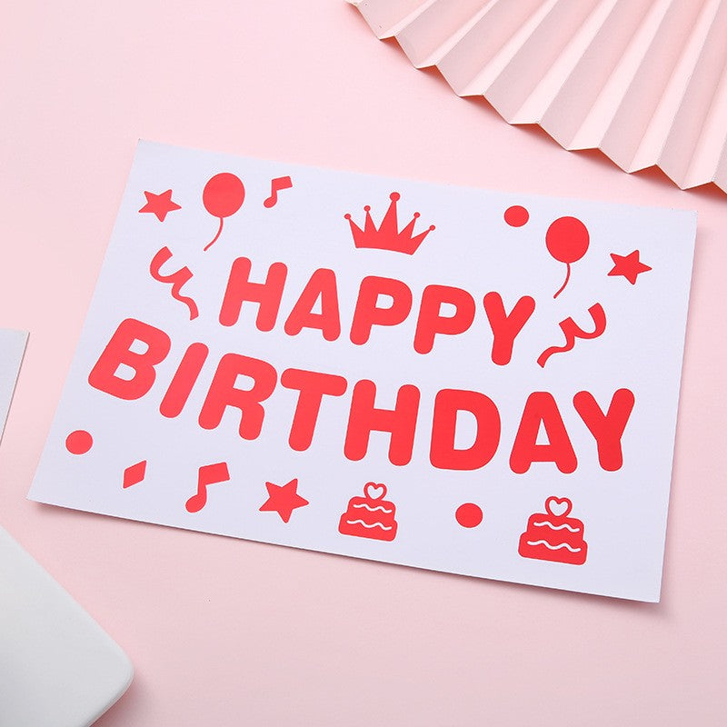 Sticker Autocolant pentru Baloane si Decor, Mesaj Happy Birthday, Tematica Aniversare, Vinil, 29x21 cm, Rosu
