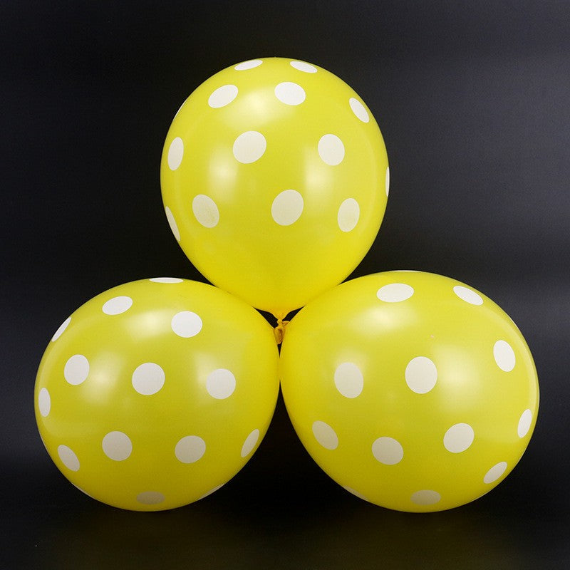 Set 10 Baloane din Latex, Mix Baloane cu Buline si Simple, Diametru 30 cm, Greutate 2.8 g, Galben