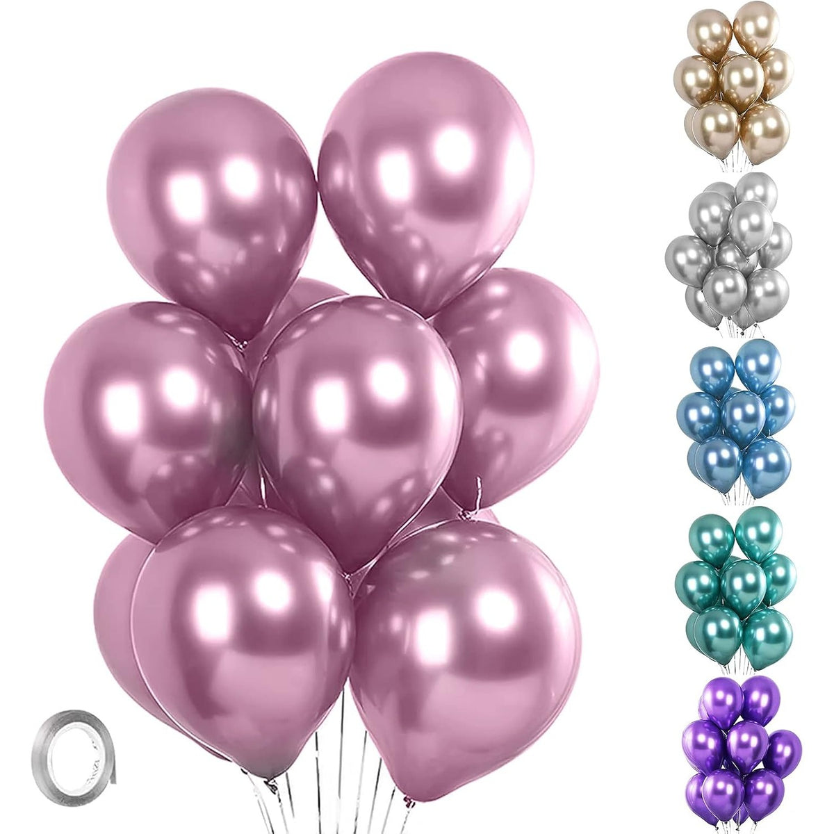 Set 10 Baloane din Latex Chrome, Model Party pentru Petreceri, Efect Metalizat, Compatibile Aer sau Heliu, 23 cm, Mov, 2.2 g