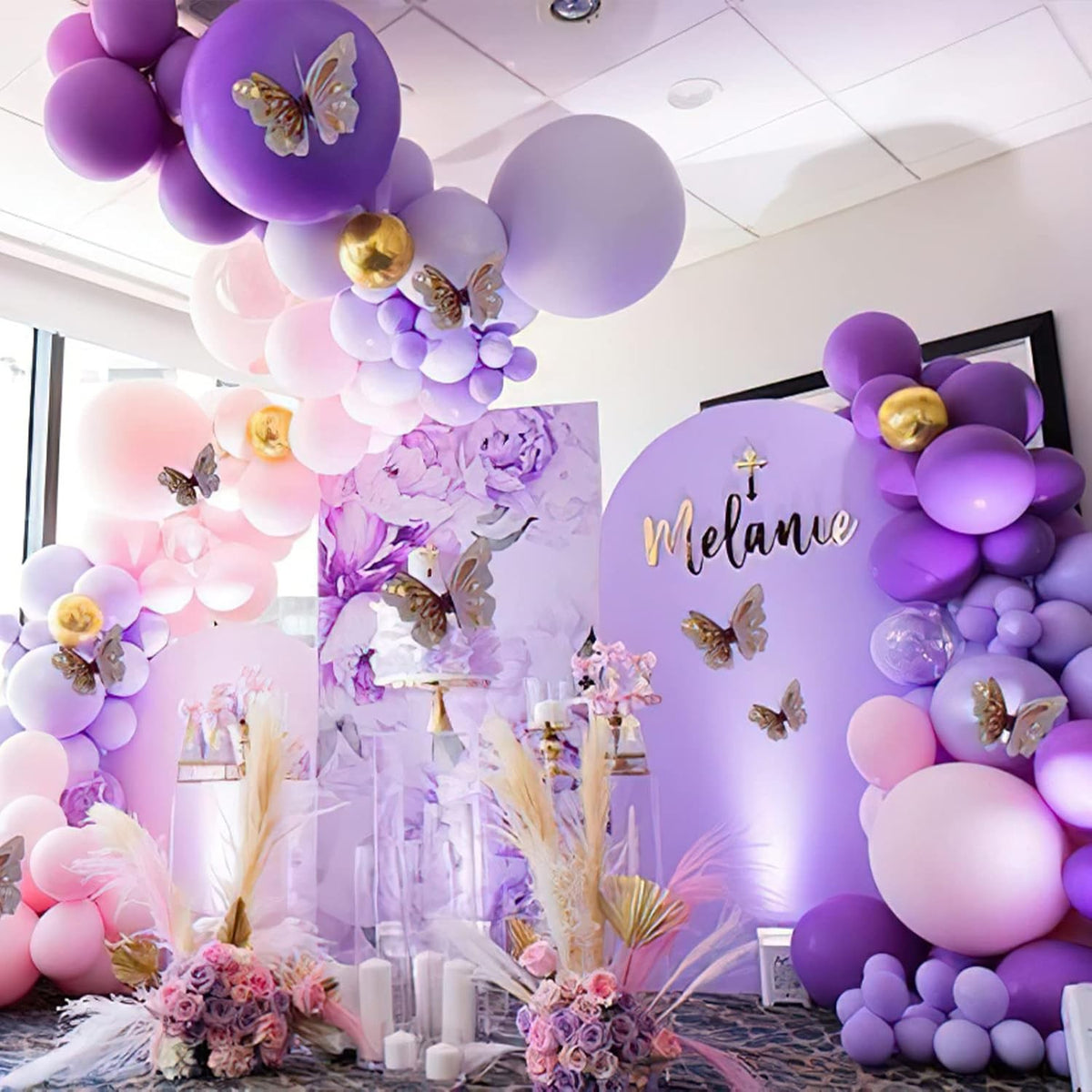 Set 10 Baloane Party din Latex, Aspect Chrome Metalizat, Compatibile cu Aer sau Heliu, Biodegradabile, 23 cm, Mov Diferite Nuante