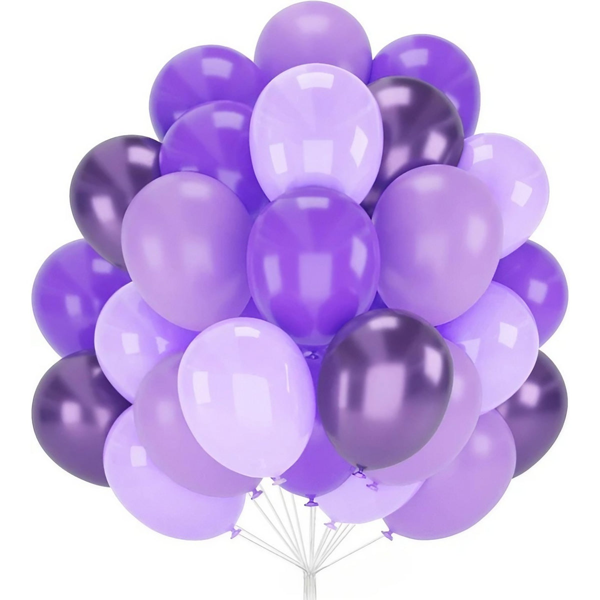 Set 10 Baloane Party din Latex, Aspect Chrome Metalizat, Compatibile cu Aer sau Heliu, Biodegradabile, 23 cm, Mov Diferite Nuante