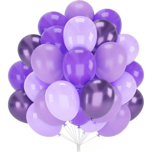 Set 10 Baloane Party din Latex, Aspect Chrome Metalizat, Compatibile cu Aer sau Heliu, Biodegradabile, 23 cm, Mov Diferite Nuante