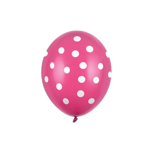Set 10 Baloane Party din Latex, Mix Baloane cu Buline și Simple, Compatibile Aer sau Heliu, 30 cm, Fucsia, 2.8 g