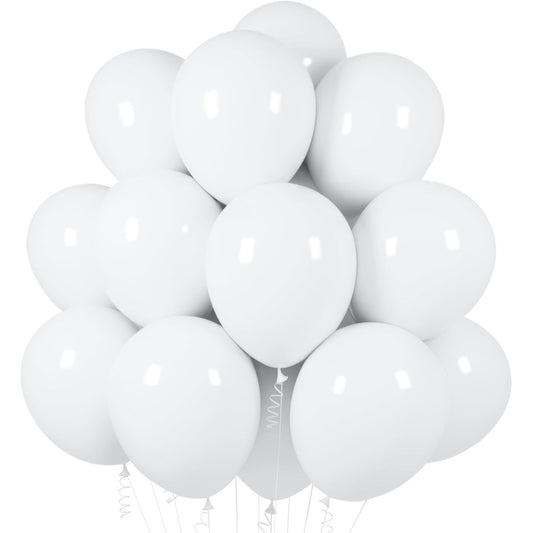 Set 10 Baloane din Latex, Model Party, Pentru Aer sau Heliu, Biodegradabile, 13 cm, 1 g, Alb