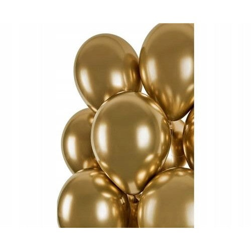 Set 10 Baloane din Latex Chrome, Model Party pentru Petreceri, Efect Oglinda Metalizat, 13 cm, Auriu Gold