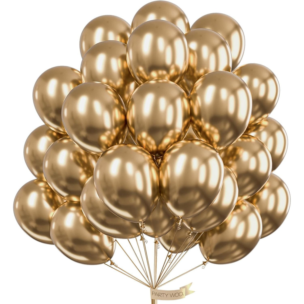 Set 10 Baloane din Latex Chrome, Model Party pentru Petreceri, Efect Oglinda Metalizat, 13 cm, Auriu Gold