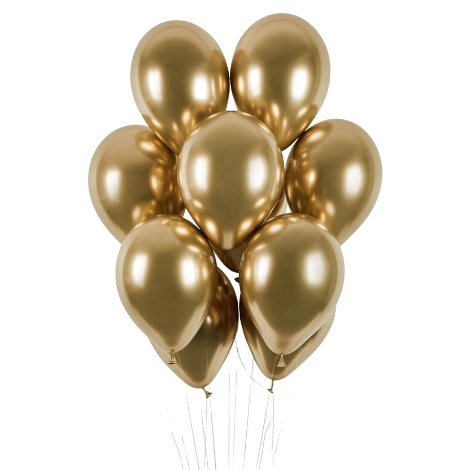 Set 10 Baloane din Latex Chrome, Model Party pentru Petreceri, Efect Oglinda Metalizat, 13 cm, Auriu Gold