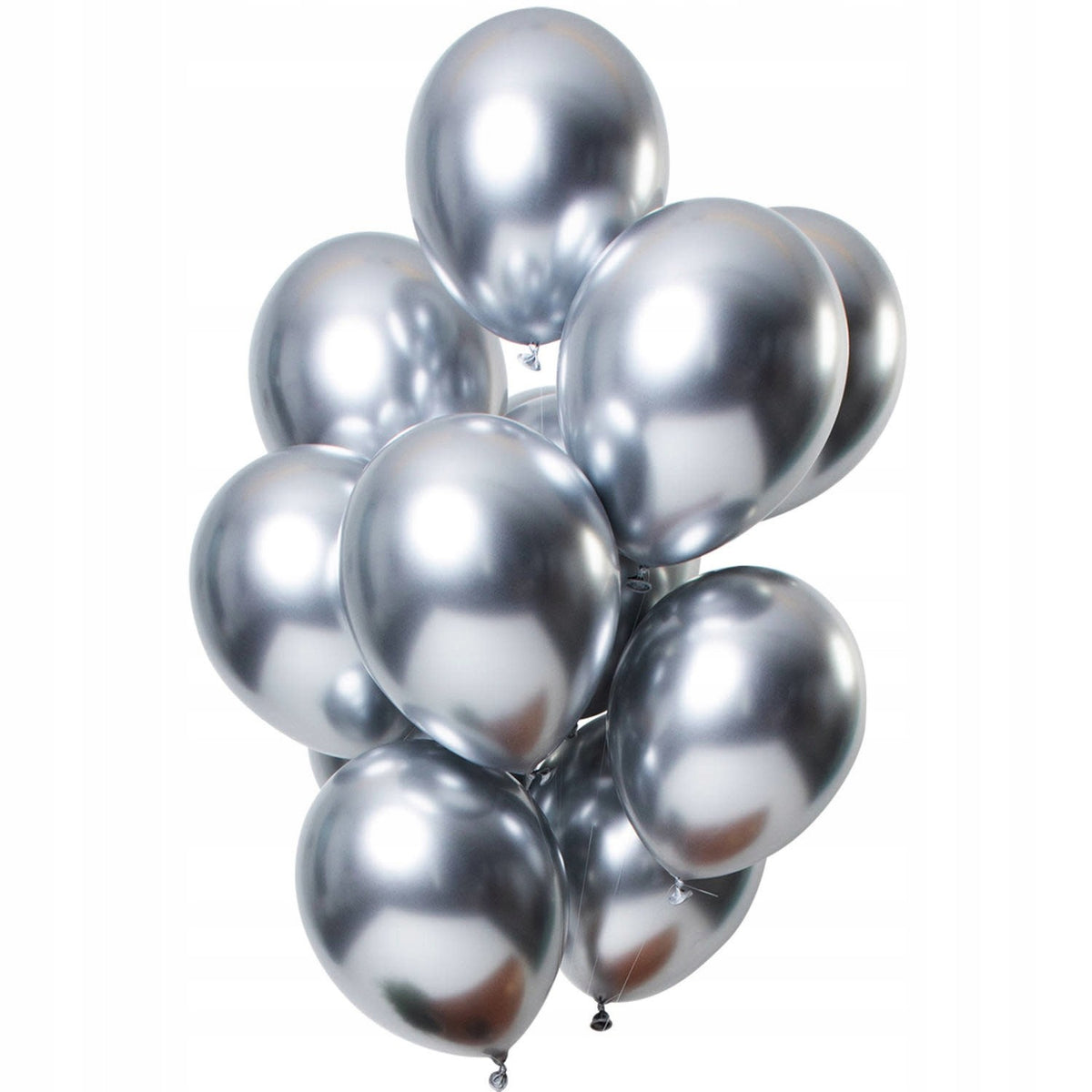Set 10 Baloane din Latex Chrome, Model Party pentru Petrecere, Efect Metalizat Sclipitor, Argintiu Silver, 13 cm