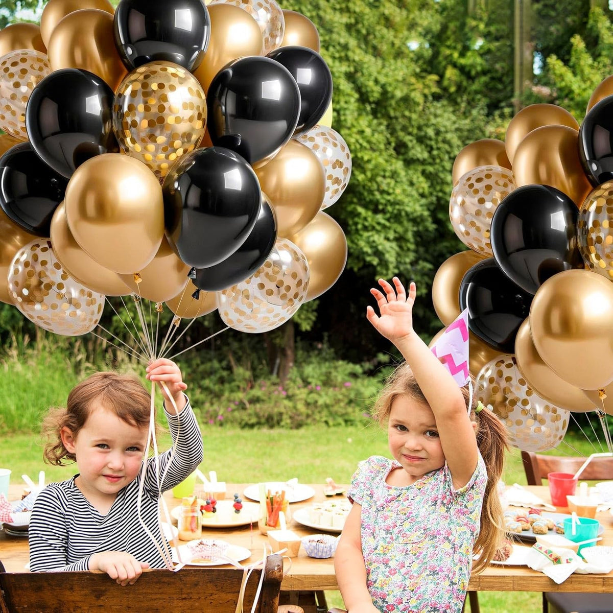 Set 16 Baloane Party din Latex și Confetti, Accesorii Decor Petrecere, Compatibile Aer sau Heliu, 30 cm, Auriu și Negru
