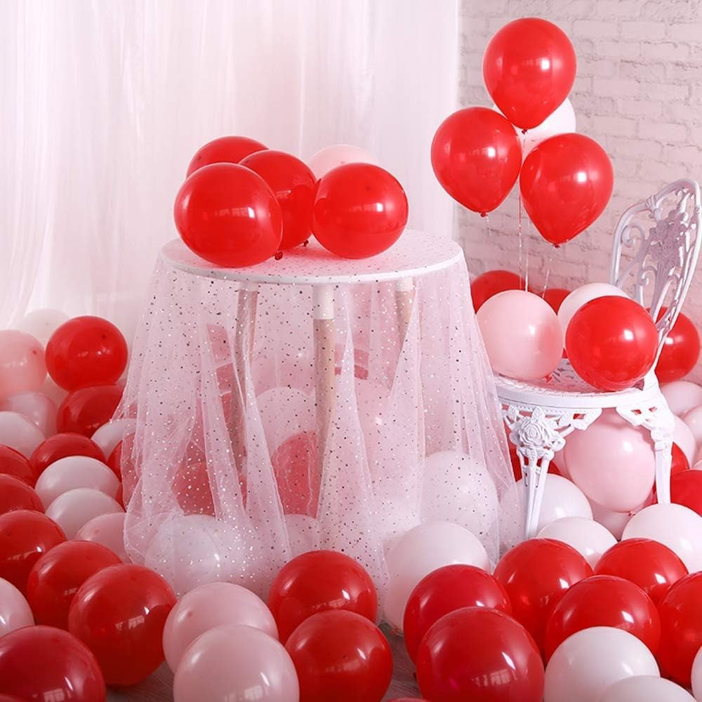 Set 10 Baloane din Latex, Model Party pentru Petreceri, Compatibile Aer sau Heliu, Material Biodegradabil, 13 cm, Rosu