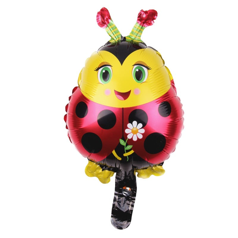 Balon din Folie Metalizata, Figurina Buburuza, Tema Animalute, Umflare Aer sau Heliu, Include Pai, Albastru, 30 cm