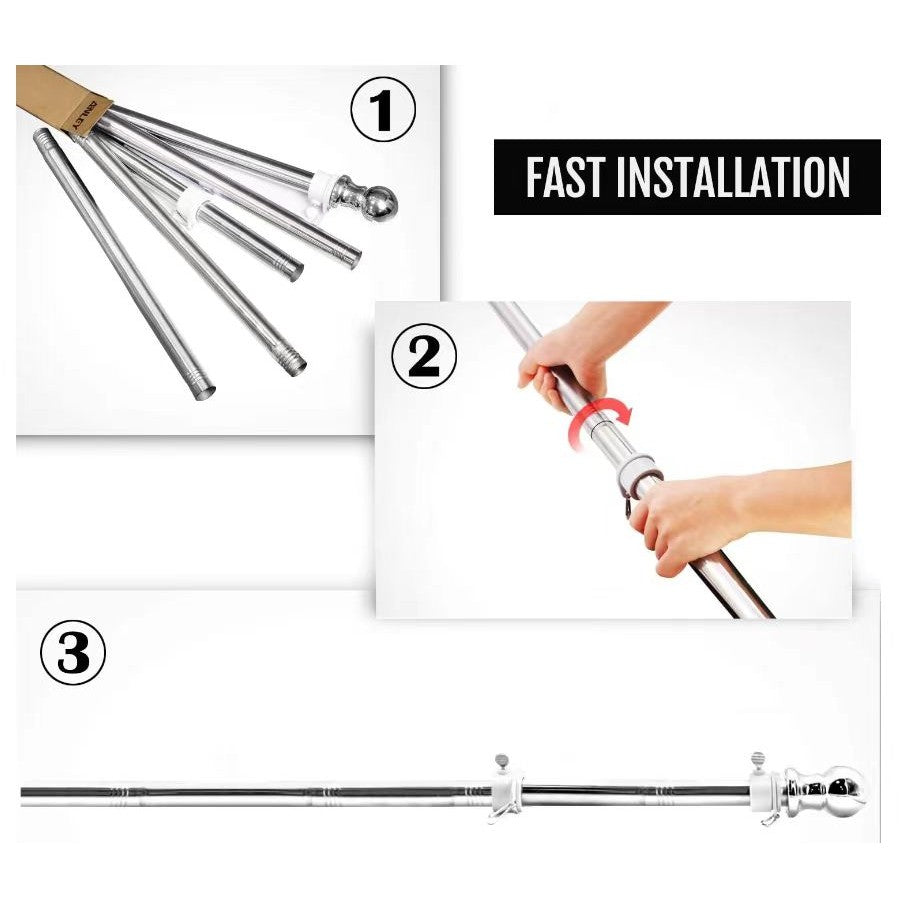 Suport de Steag Telescopic, Catarg Robust pentru Exterior și Interior, Rezistent la Vânt, Metal, 180 cm, Argintiu