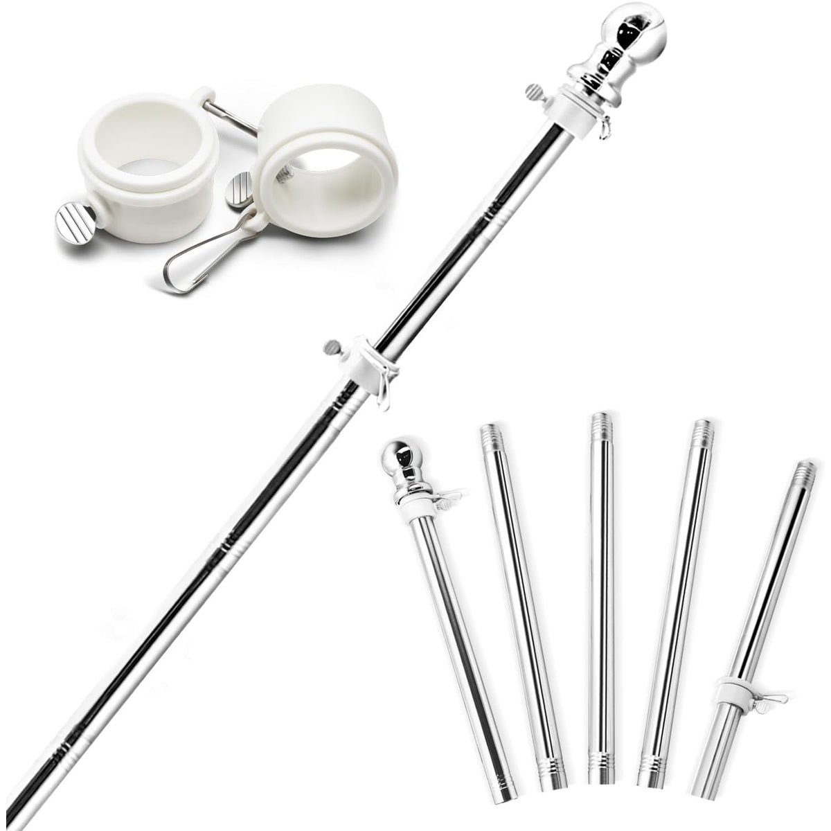Suport de Steag Telescopic, Catarg Robust pentru Exterior și Interior, Rezistent la Vânt, Metal, 180 cm, Argintiu