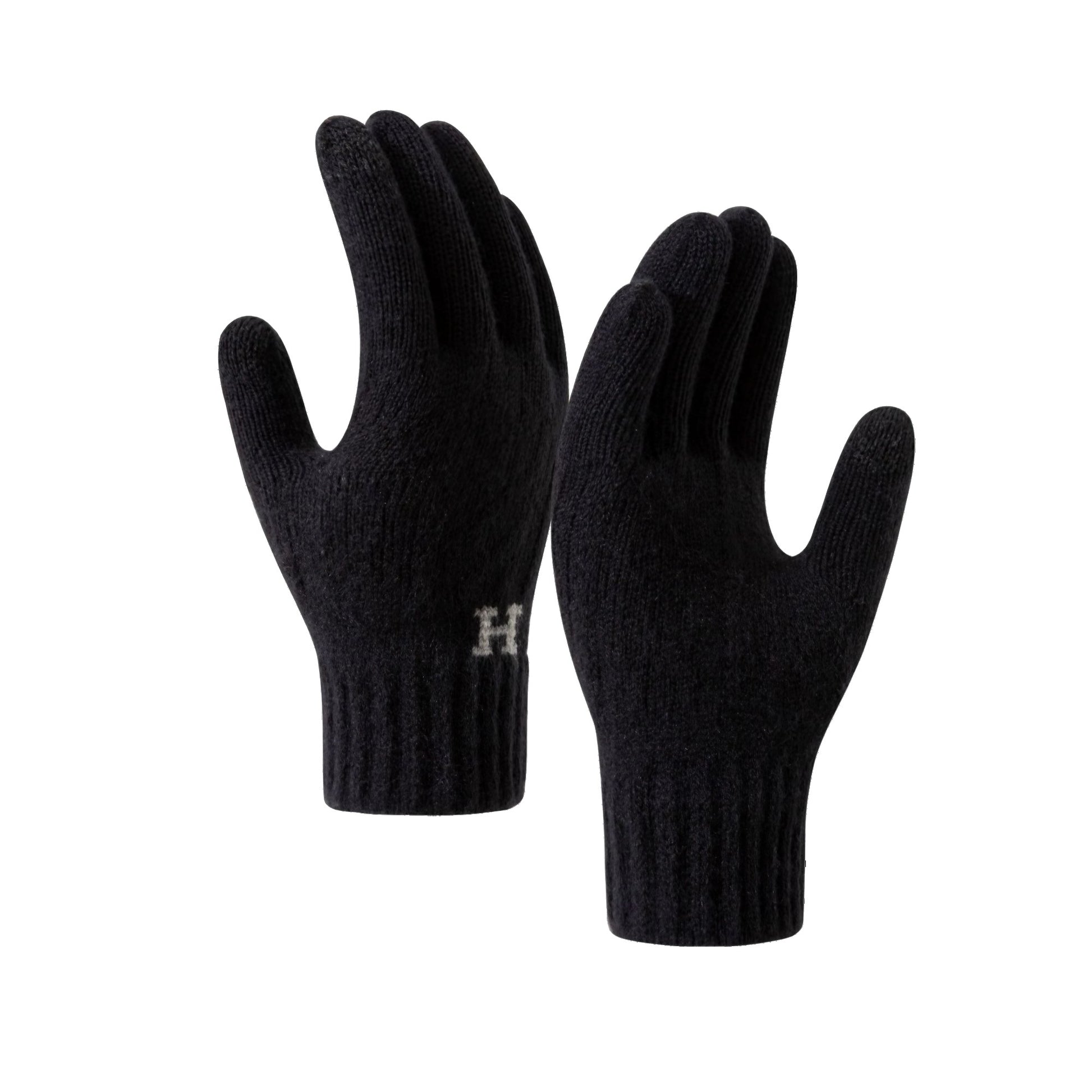 Manusi Barbati pentru Iarna cu Functie Touchscreen, Interior Catifelat si Manseta Elastica, Acril Tricotat, Model H, Marime Universala, Negru