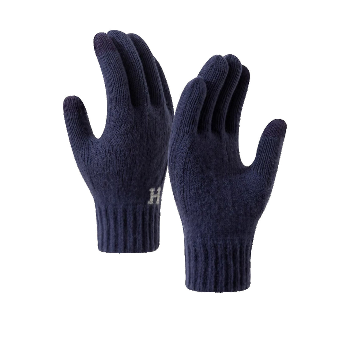 Manusi Barbati Model H, Functie Touchscreen pentru Ecran Tactil, Acril Tricotat cu Interior Catifelat si Manseta Elastica, Antiderapante, Marime Universala, Albastru Marin