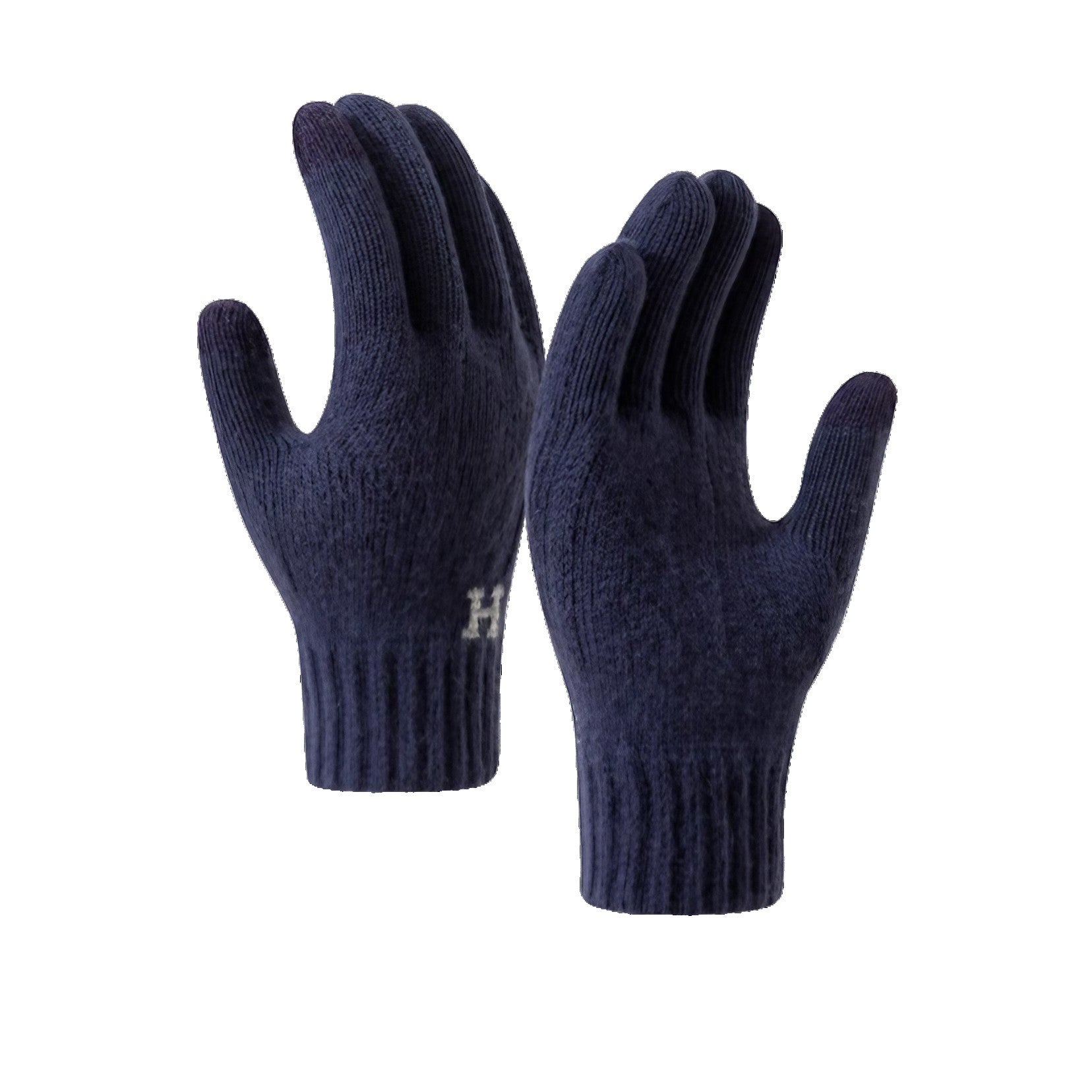 Manusi Barbati Model H, Functie Touchscreen pentru Ecran Tactil, Acril Tricotat cu Interior Catifelat si Manseta Elastica, Antiderapante, Marime Universala, Albastru Marin