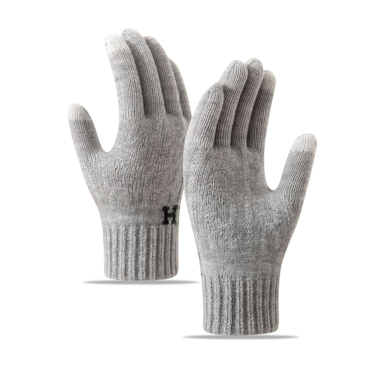 Manusi Barbati cu Functie Touchscreen, Model H, Acril Tricotat cu Interior Catifelat, Manseta Elastica, Marime Universala, Gri Deschis