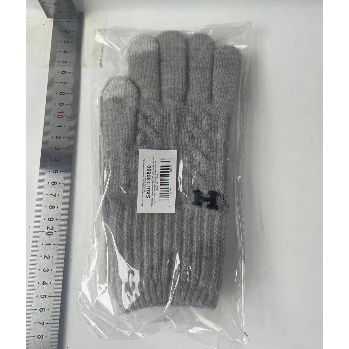 Manusi Barbati cu Functie Touchscreen, Model H, Acril Tricotat cu Interior Catifelat, Manseta Elastica, Marime Universala, Gri Deschis