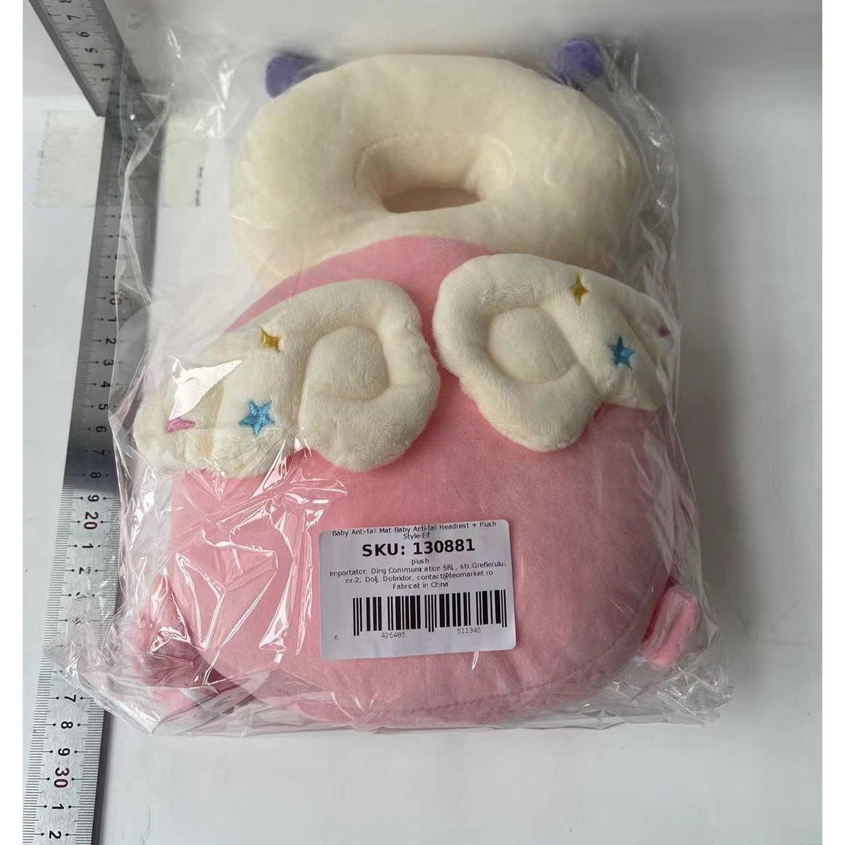 Pernă Protecție Cap Bebeluși Tip Rucsac, Tetieră Anti-Cădere pentru Învățat Mersul, Model Albinuță, Pluș Moale și Bumbac PP, 33x19x6 cm, Roz
