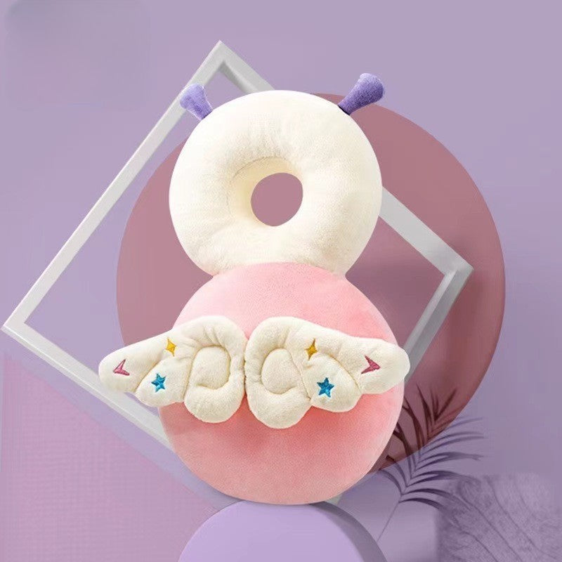 Pernă Protecție Cap Bebeluși Tip Rucsac, Tetieră Anti-Cădere pentru Învățat Mersul, Model Albinuță, Pluș Moale și Bumbac PP, 33x19x6 cm, Roz