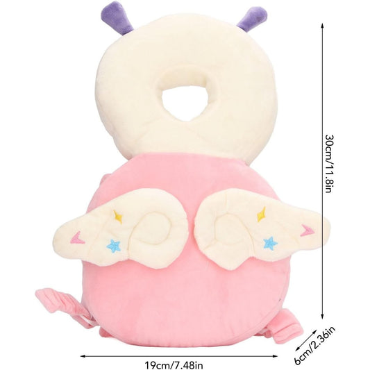 Pernă Protecție Cap Bebeluși Tip Rucsac, Tetieră Anti-Cădere pentru Învățat Mersul, Model Albinuță, Pluș Moale și Bumbac PP, 33x19x6 cm, Roz