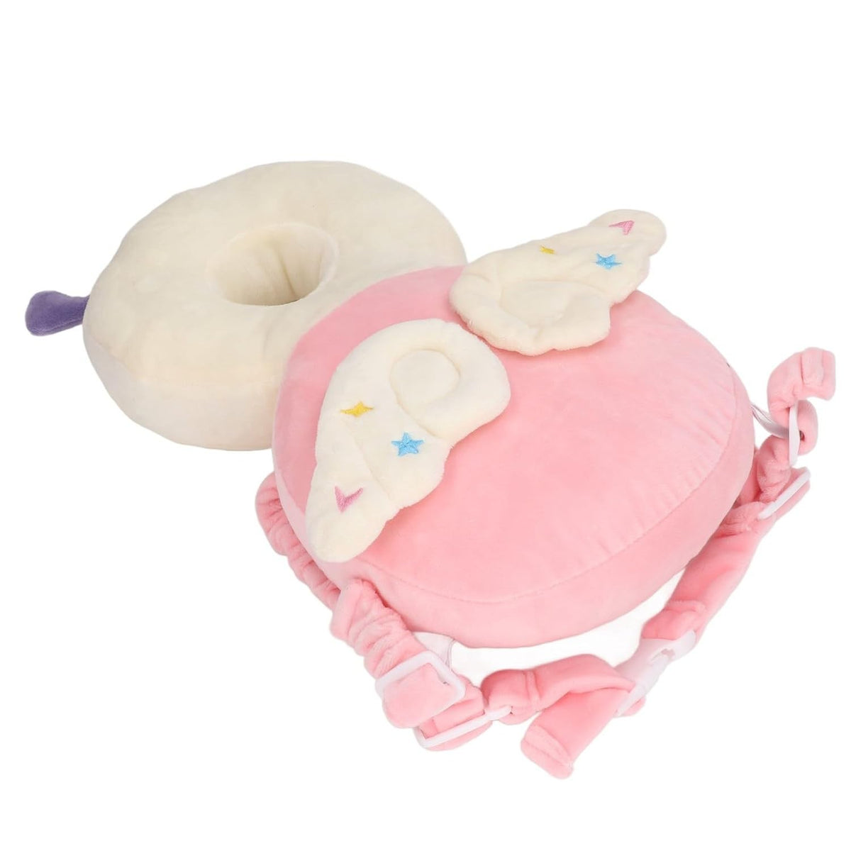 Pernă Protecție Cap Bebeluși Tip Rucsac, Tetieră Anti-Cădere pentru Învățat Mersul, Model Albinuță, Pluș Moale și Bumbac PP, 33x19x6 cm, Roz
