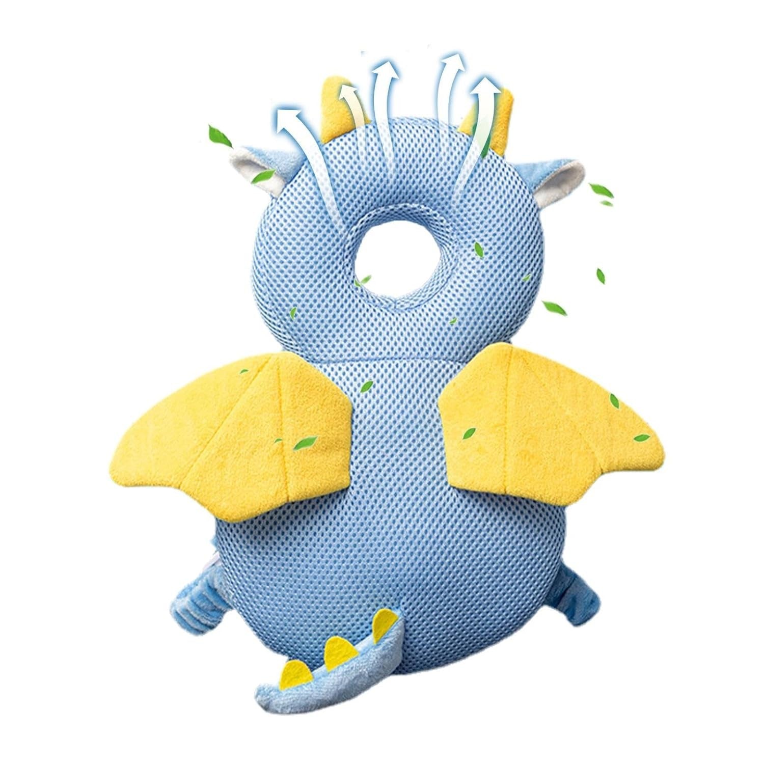 Perna Protectie Cap Bebelusi Tip Rucsac, Tetiera Antireflux pentru Mers si Gat, Model Dragon, Plus Moale si Plasa Respirabila, Bretele Ajustabile, 33x19x6 cm, Albastru
