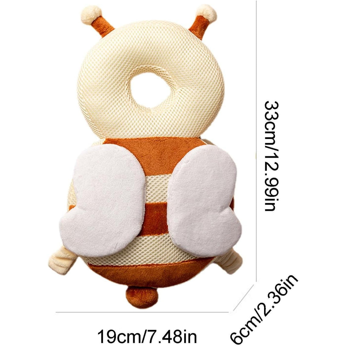 Perna Protectie Cap Bebelusi, Rucsac Protectie Anti-Cadere cu Bretele Ajustabile, Model Albina, Plus Moale si Respirabil, 33x19x6 cm, Maro/Bej