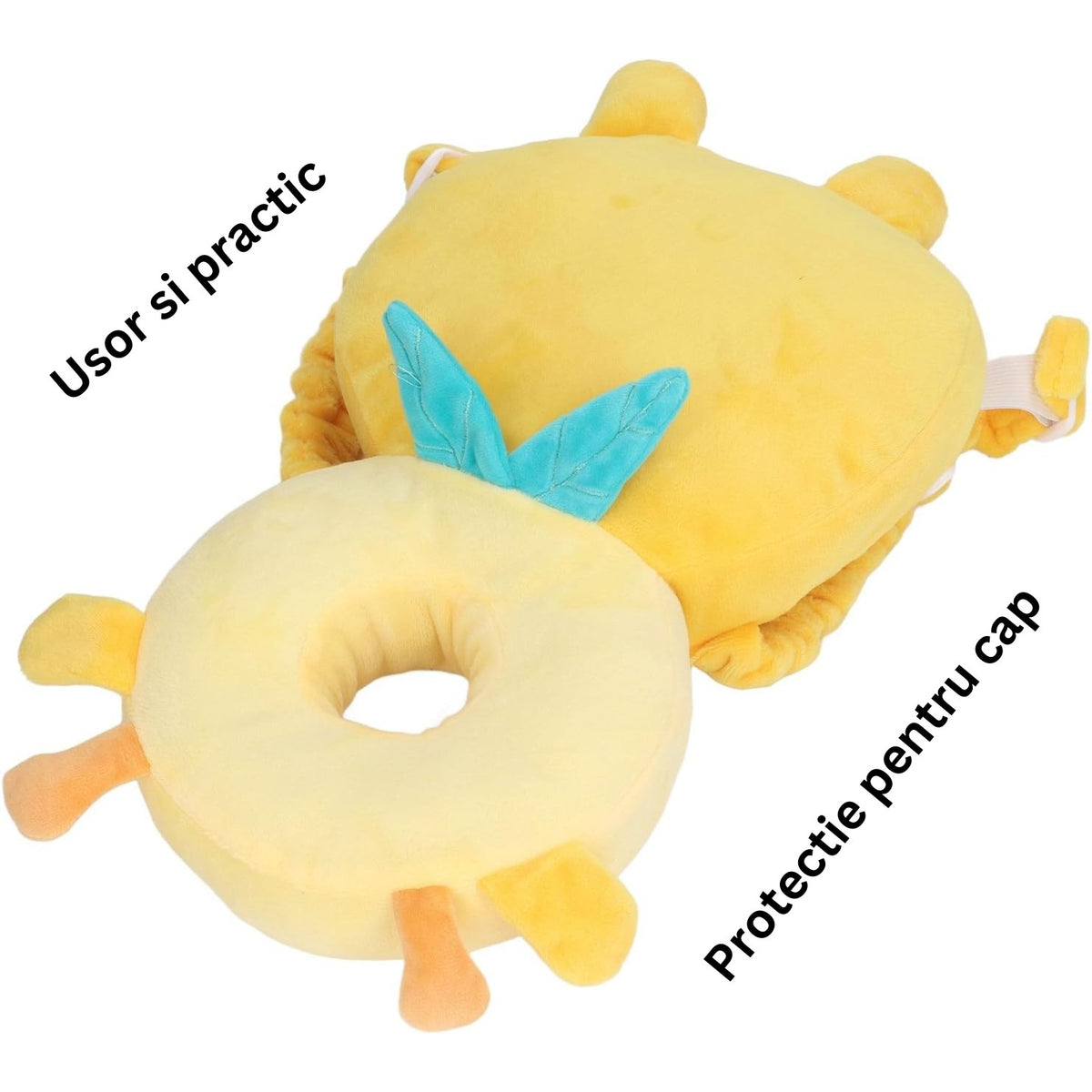 Pernă Protecție Cap Bebeluși Tip Rucsac, Tetieră Anti-Cădere cu Bretele Ajustabile, Pluș Moale și Bumbac PP, Model Girafă, 33x19x6 cm, Galben